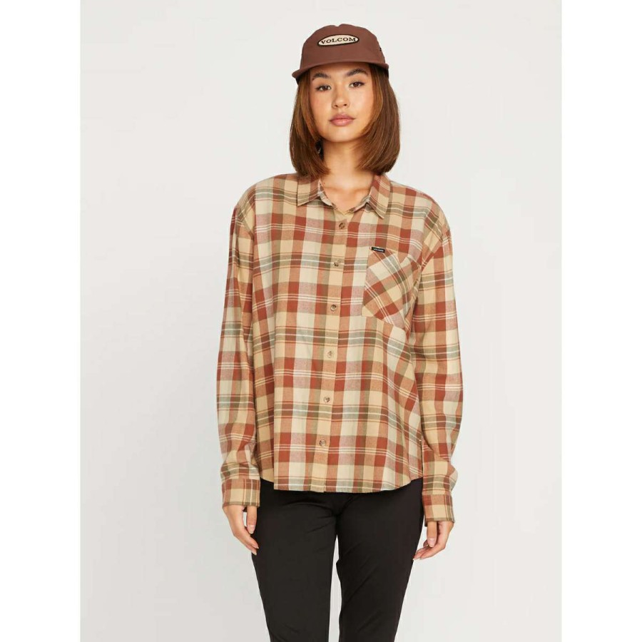 Womens Clothing * | Classical Volcom Plaid To Meet U Long Sleeve Shirt Womens